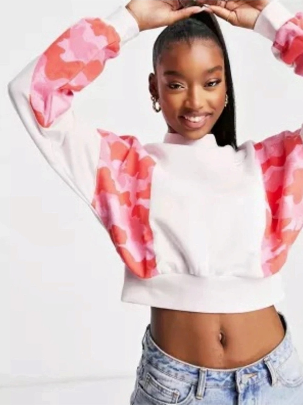 Nike Sportswear Essential Fleece Sport Camo Mock Neck Sweatshirt Pink & Red